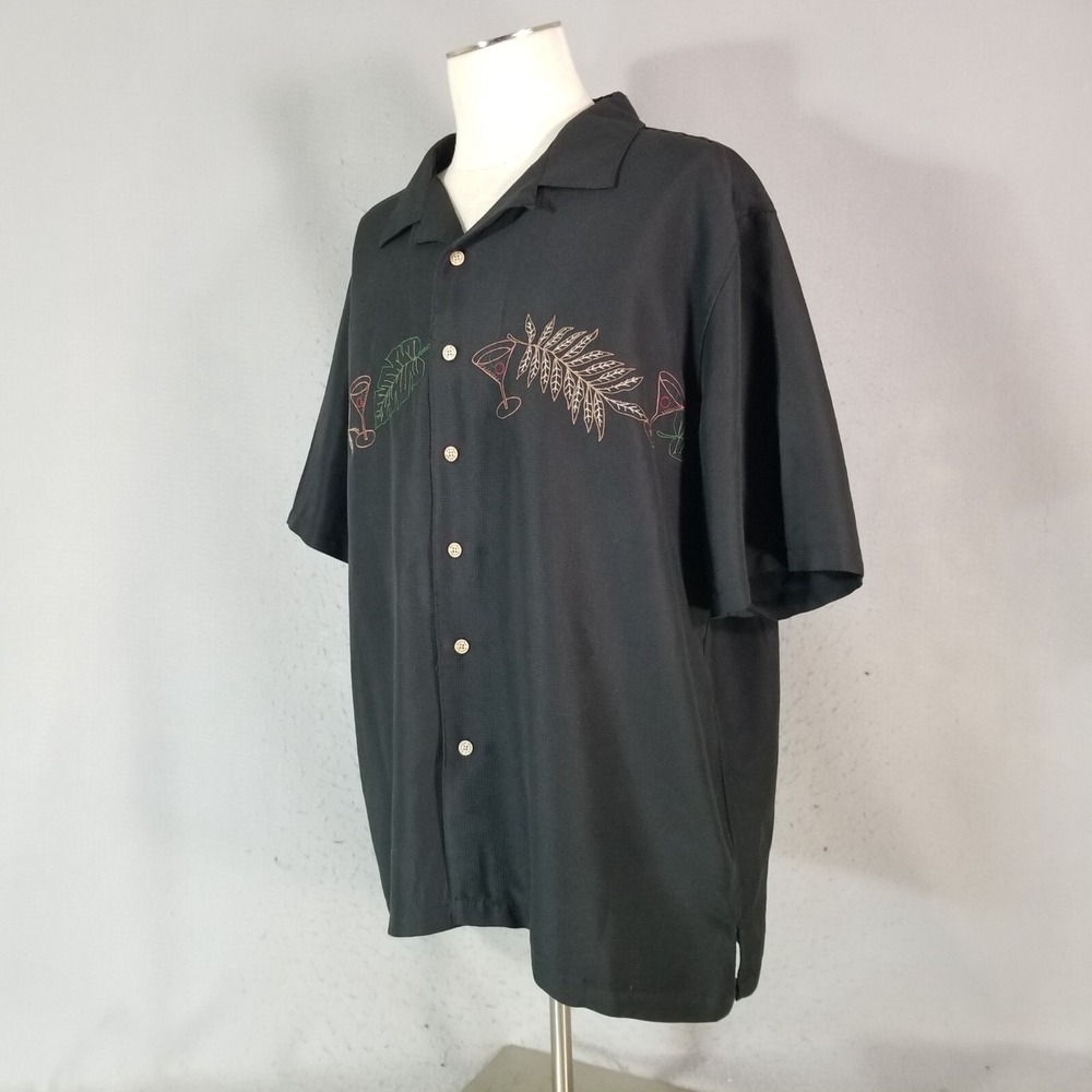 Batik Bay shirt men's 2XL XXL black embroidered Camp Lounge Hawaiian - Picture 5 of 11